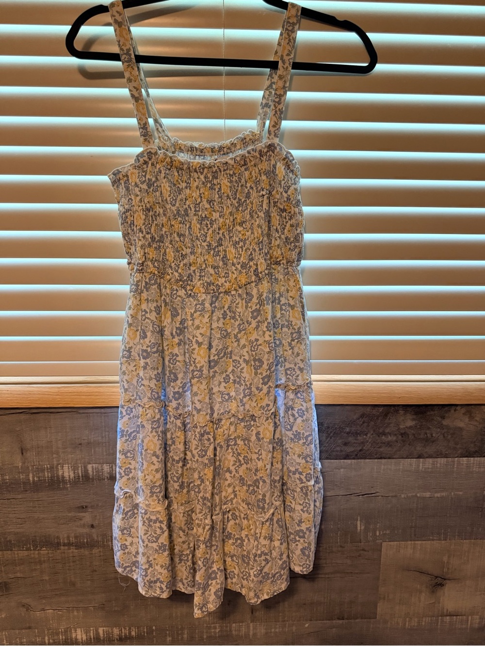 Hollister Ladies Yellow/Blue Floral Smocked Sundress